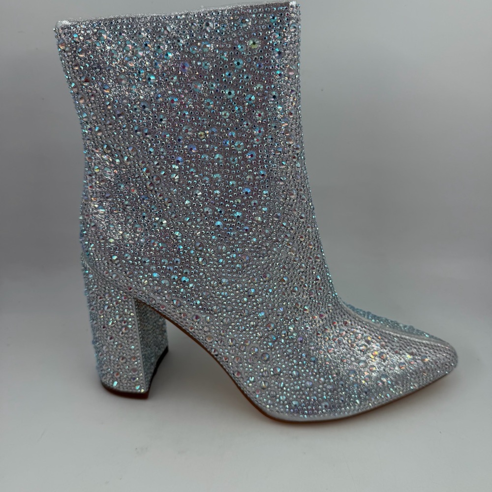 Lauren Lorraine Jam Silver Sparkling Rhinestone -SZ 7.5- Side Zip Ankle Boots